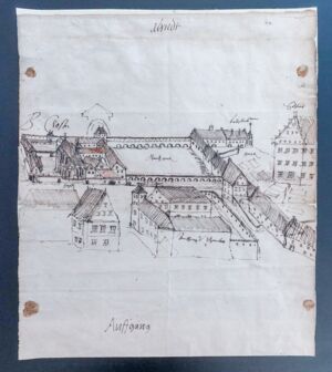 Federzeichnung vom Grundstück des Dresdner Franziskanerklosters, um 1555