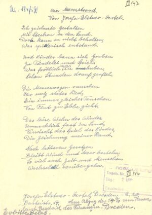 Handschriftliches Gedicht aus dem Nachlass von Josefa Elstner-Oertel