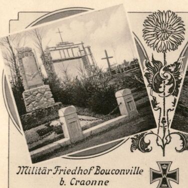 Fotografien des Soldatenfriedhofs Bouconville und eines zerstörten Dorfes in der Nähe von Reims