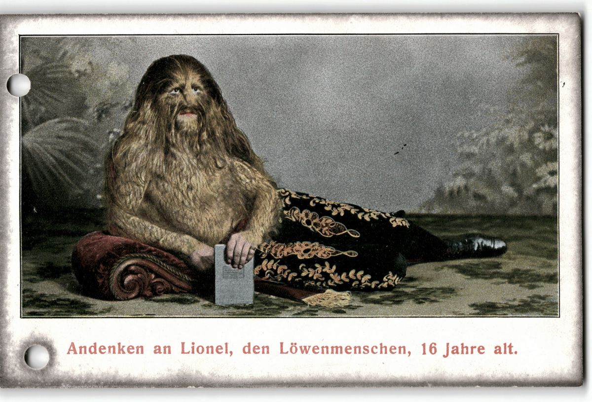 Postkarte: Andenken an Lionel, den Löwenmenschen